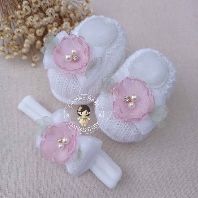 Áster Organza c/ Laço Folha - Branco c/ Rosa