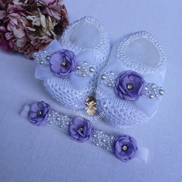 Flórida Laço Organza Pérola Margarida Strass - Branco c/ Lilás