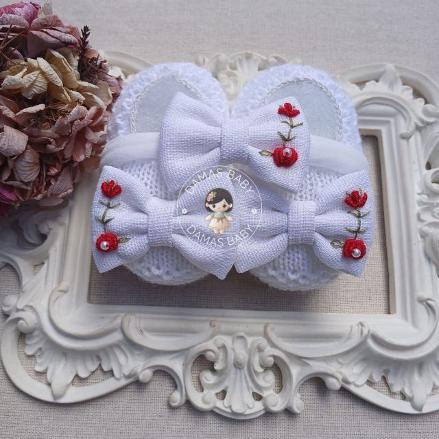 Sofia Linho Rococó Raminho - Branco c/ Vermelho