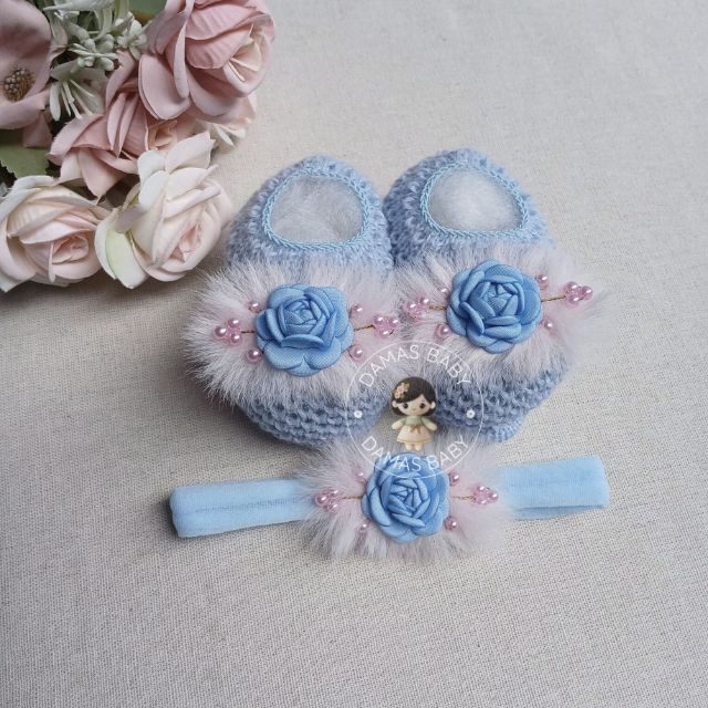 Freya Pompom Flor Arranjo - Azul Bebê c/ Rosa