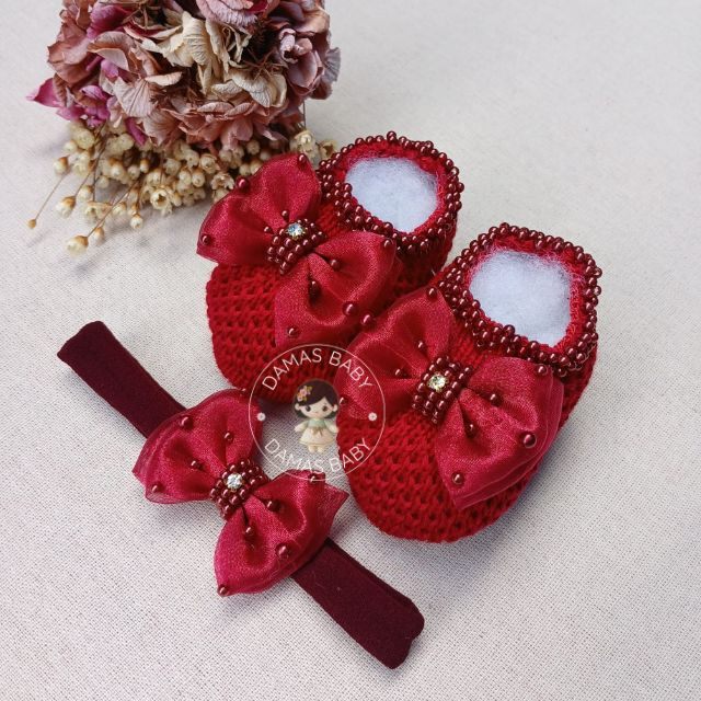Lolita Organza Pérola Gota Strass - Vermelho Escuro