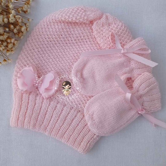 Mila Touca Laço c/ Borboleta Luvas - Rosa
