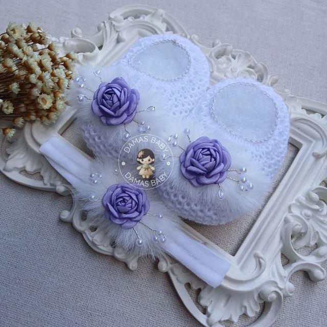 Freya Pompom Flor Arranjo - Branco com Lilás