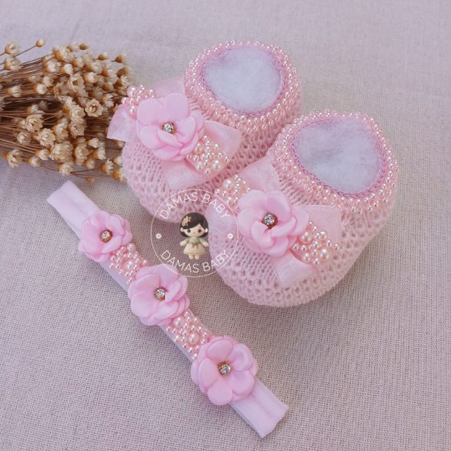 Flórida Laço Organza Pérola Margarida Strass - Rosa