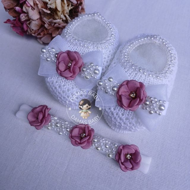 Flórida Laço Organza Pérola Margarida Strass - Branco c/ Rosê